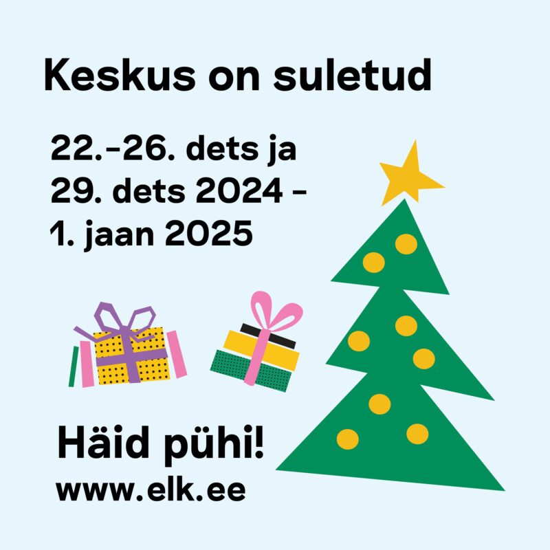 Eesti Lastekirjanduse Keskus on SULETUD 22.–26. dets 2024 ja 29. dets 2024 – 1. jaan 2025 Häid pühi! The post Lahtiolekuajad pühade ajal appeared first on Eesti