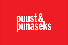 Puust ja punaseks projekti logo, valge tekst punasel taustal